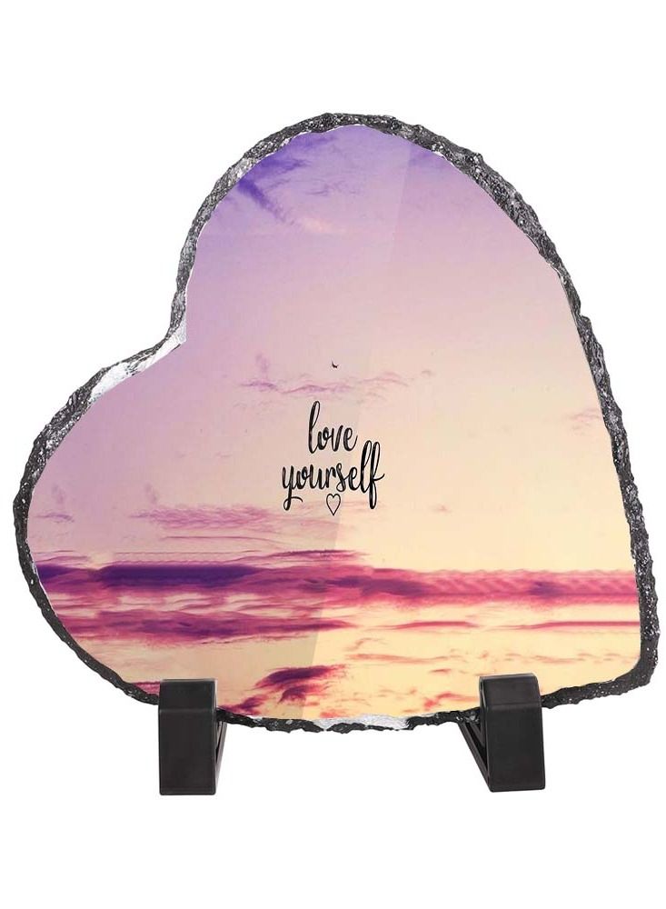 Service Zone Protective Printed White Heart Shape Marble Photo Frame for Table Top Love Your Self 