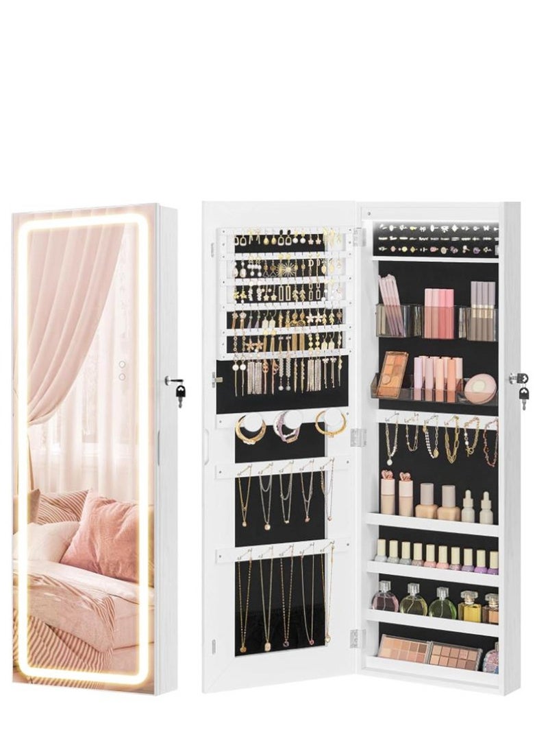 LED Mirror Jewelry Cabinet Armoire, Wall or Door Mounted Jewelry Storage Organizer, Hanging Lockable Frameless Mirror Cabinet with 2 Plastic Cosmetic Organizers, Gift Idea, White - pzsku/Z9C2642B586B15B73AAF1Z/45/_/1728530974/31882c1f-79e3-430a-8216-e3768253c114