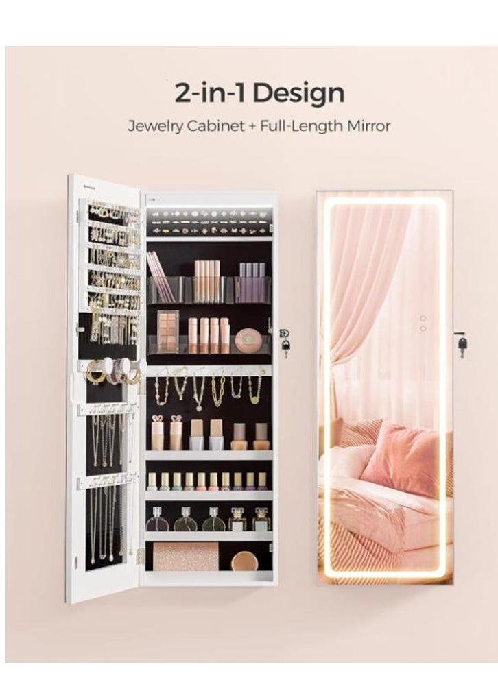 LED Mirror Jewelry Cabinet Armoire, Wall or Door Mounted Jewelry Storage Organizer, Hanging Lockable Frameless Mirror Cabinet with 2 Plastic Cosmetic Organizers, Gift Idea, White - pzsku/Z9C2642B586B15B73AAF1Z/45/_/1728530993/8ae2b850-a930-4c54-8aa8-0a3a05a4e2ab