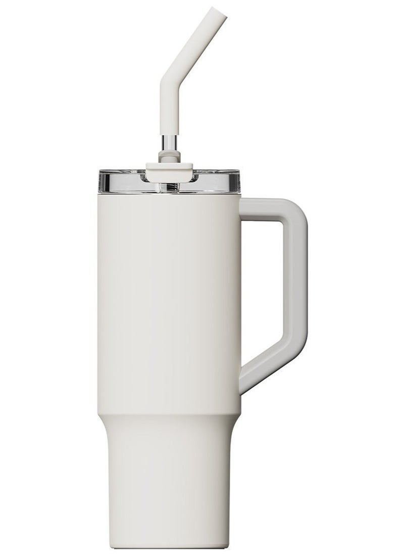 Xiaomi 1L Large Capacity Stainless Steel Thermos Mug with Handle & Built-In Straw – 316L Premium Insulated Travel Tumbler for Hot & Cold Drinks – Durable, Leak-Proof, Eco-Friendly Reusable Mug for Gym, Office, Car, Outdoor Use – Sweat-Proof & BPA-Free – White - Image 1