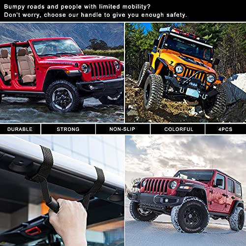 Danti 4 x Roll Bar Grab Handles Grip Handle for Jeep Wrangler YJ TJ JK JKU JL JLU Sports Sahara Freedom Rubicon X & Unlimited 1955-2024 2025 (Black) - Image 4