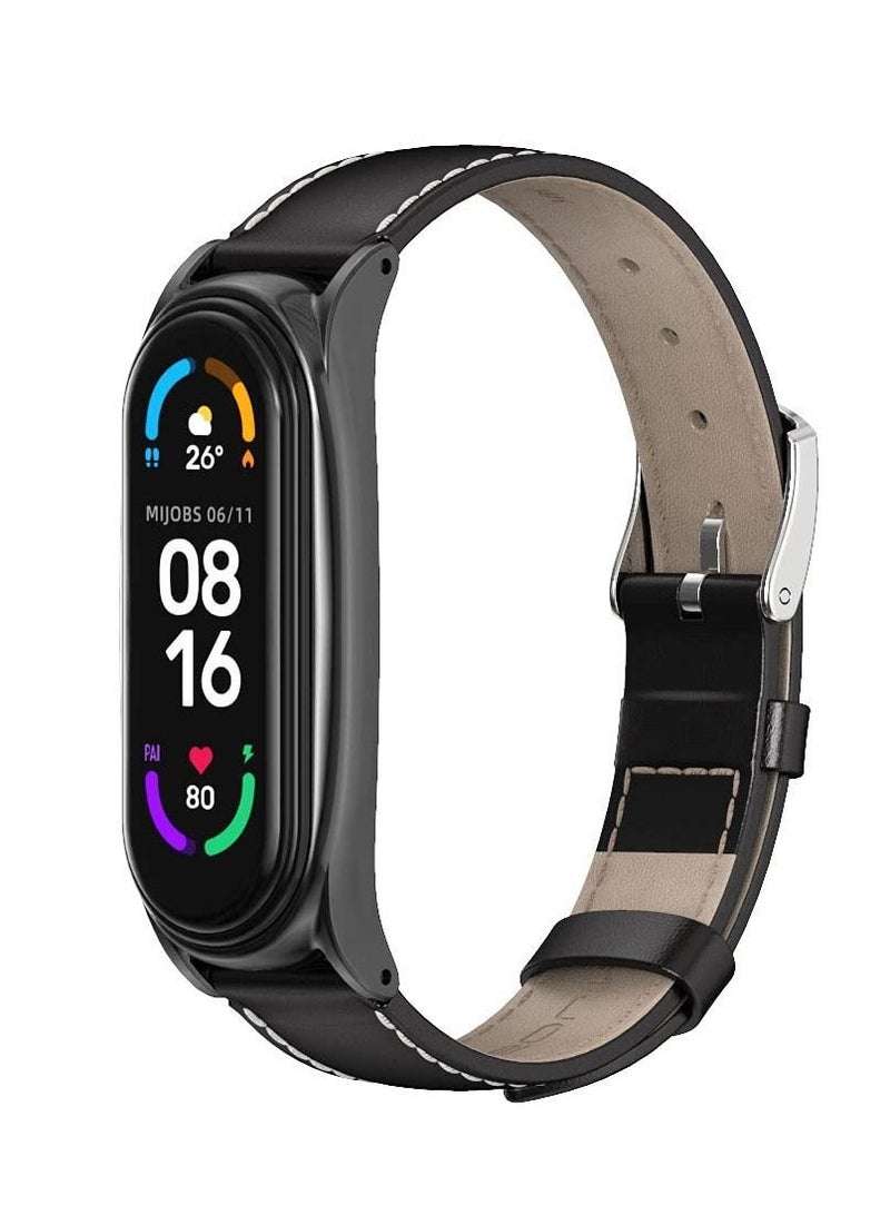 Strap for Xiaomi Mi Band 6 / 5 4 3, Leather Replacement Watch Wrist Smart Bracelet Accessories Women Men - Image 1