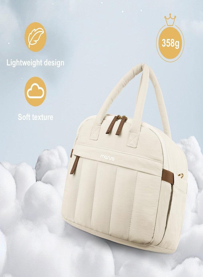 موسيسو حقيبة غداء موسيسو، حقيبة غداء للنساء، حقيبة غداء مبطنة ناعمة ومعزولة حرارياً، حقيبة غداء كبيرة قابلة لإعادة الاستخدام ومقاومة للتسرب مع جيب أمامي بسحاب ومقبض وحزام كتف للعمل والنزهات، لون بيج - Image 4