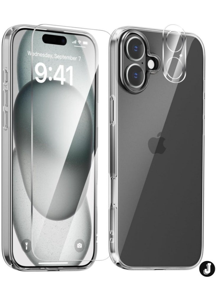 JAJEEK "iPhone 16 Clear Case – Ultra-Thin, Anti-Yellowing Design with Camera Lens and Screen Protectors, Soft Touch, Shockproof" - Image 1