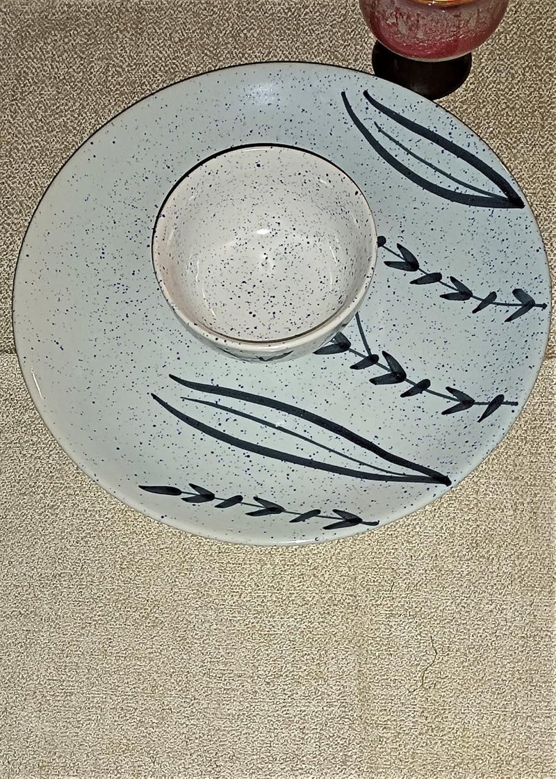 Caffeine Ceramic Handmade White Bamboo Dinner Set(Set of 4) - Image 3