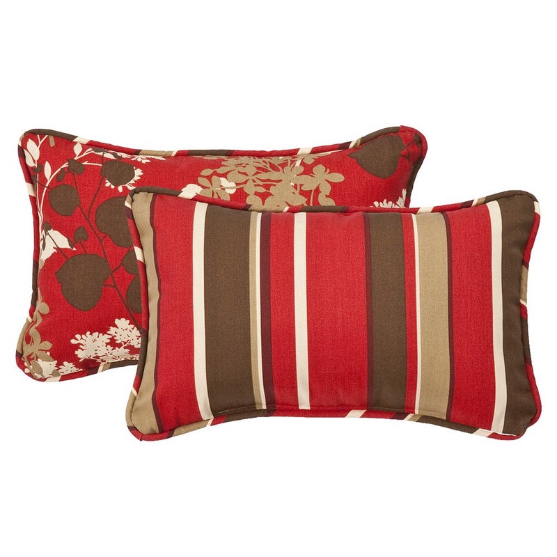 Pillow Perfect Reversible Floral Stripe IndoorOutdoor Accent Throw Pillow Plush Fill Weather and Fade Resistant Lumbar  115 x 185  BrownRed Monserrat 2 Count