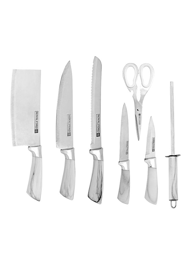 Royalford 8-Piece Knife Set With Rotating Base Stand Silver/Clear - Image 2
