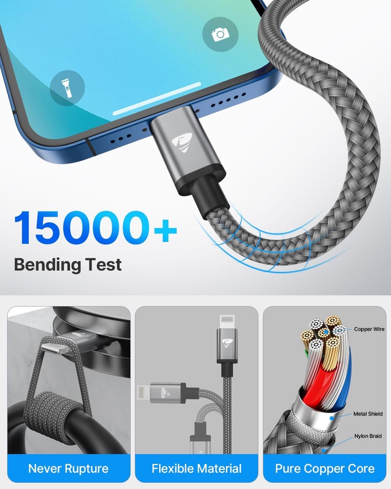 اييونوس كابل USB C قصير إلى Lightning من ، طوله 1 متر، كابل شحن للآيفون معتمد من MFi، من نوع C، يدعم الشحن السريع، متوافق مع آيفون 11، 12، 13، 14 Pro Max، X، XS، XR، 8 Plus، وأيباد. - Image 5