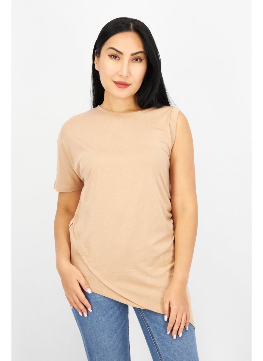 Women Round Neck Short Sleeve Solid Top, Beige - pzsku/Z9C26DB01F46A9030E371Z/45/_/1737642169/213c8142-2431-470f-8774-cebbe569cf22