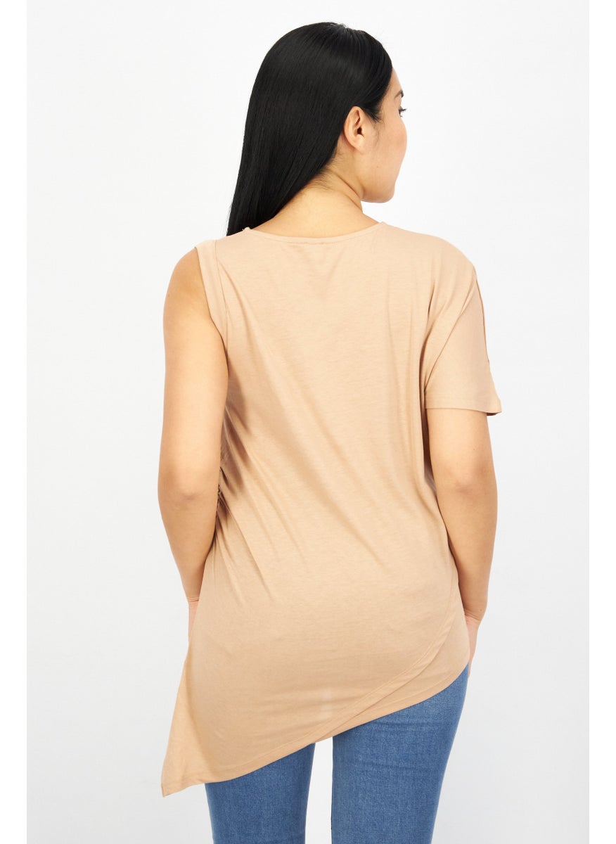 Women Round Neck Short Sleeve Solid Top, Beige - pzsku/Z9C26DB01F46A9030E371Z/45/_/1737642171/e3cf8df6-8b64-4f67-83be-7180a7386b28