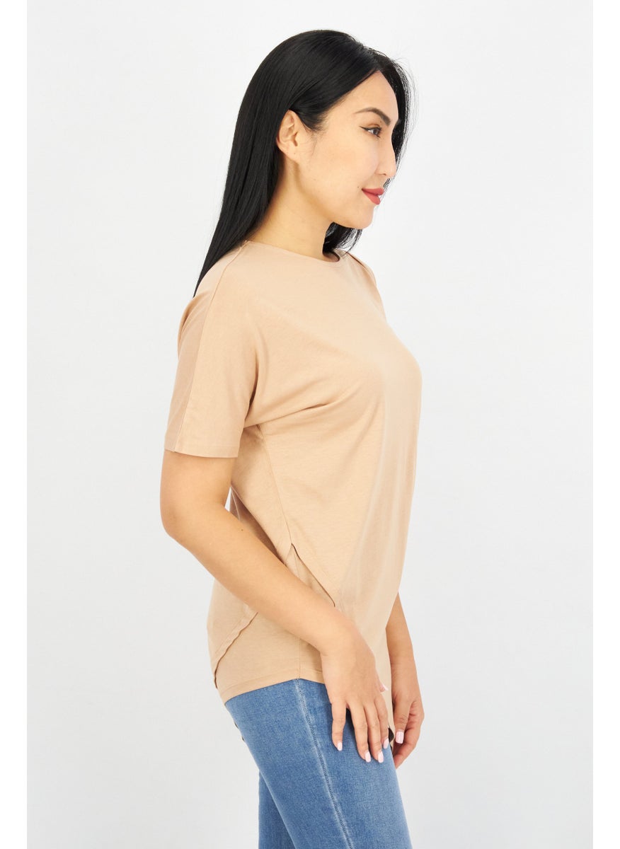 Women Round Neck Short Sleeve Solid Top, Beige - pzsku/Z9C26DB01F46A9030E371Z/45/_/1739110186/24b0a28d-75f1-46cb-9c6b-1bdee0895b47