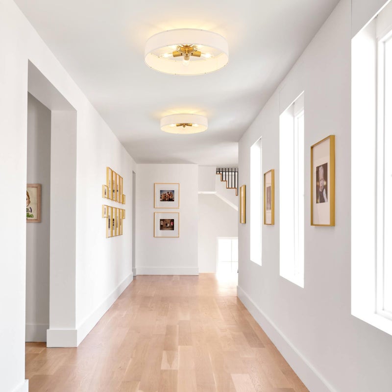 VILUXY Gold Semi-Flush Mount Ceiling Light Fixture with 24" Large White Fabric Drum Shade 5-Light for Bedroom Dining Room Entryway Round Ceiling Lamps - Image 2