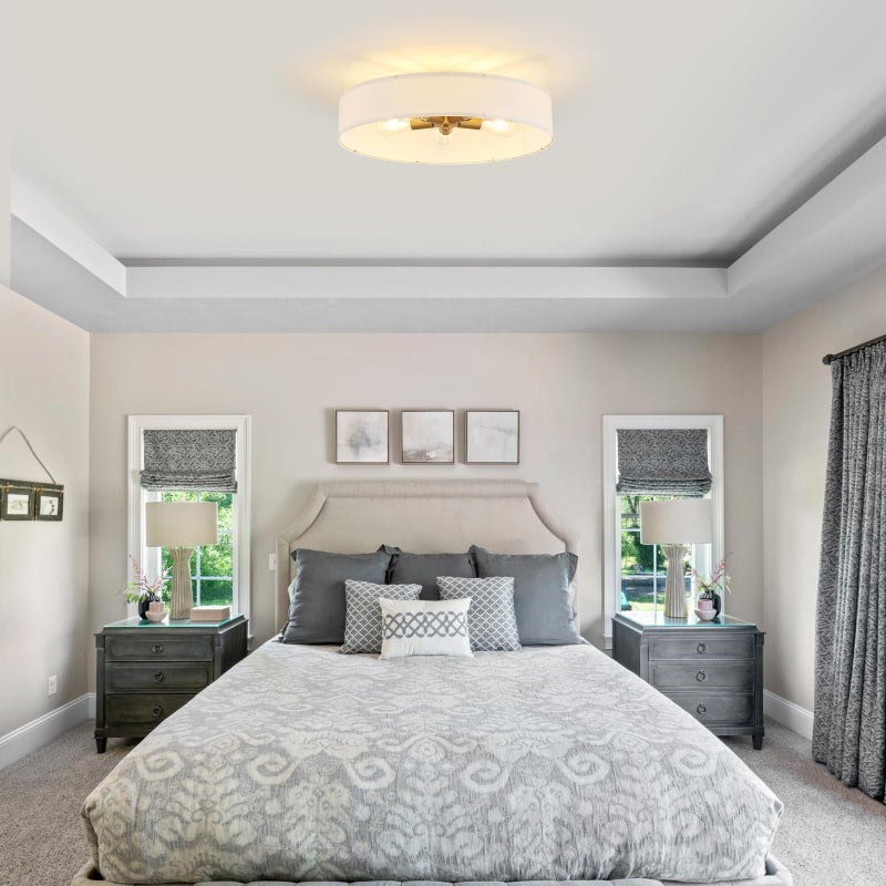 VILUXY Gold Semi-Flush Mount Ceiling Light Fixture with 24" Large White Fabric Drum Shade 5-Light for Bedroom Dining Room Entryway Round Ceiling Lamps - Image 3