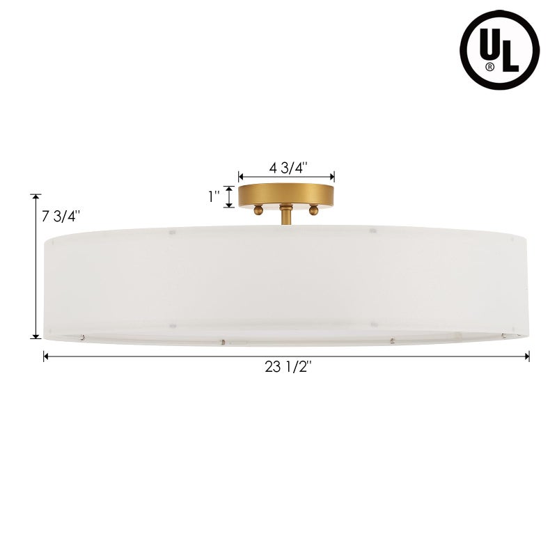 VILUXY Gold Semi-Flush Mount Ceiling Light Fixture with 24" Large White Fabric Drum Shade 5-Light for Bedroom Dining Room Entryway Round Ceiling Lamps - Image 5