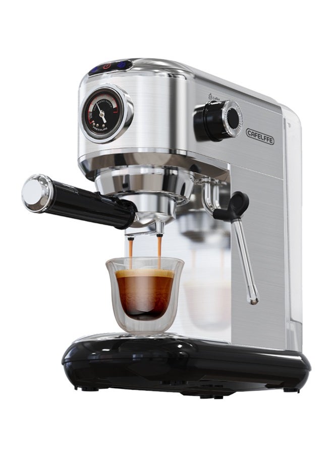 Cafelffe Espresso Coffee Machine with Professional Pressure Gauge and Milk Frother 1450W 1.1L Silver  - Image 1