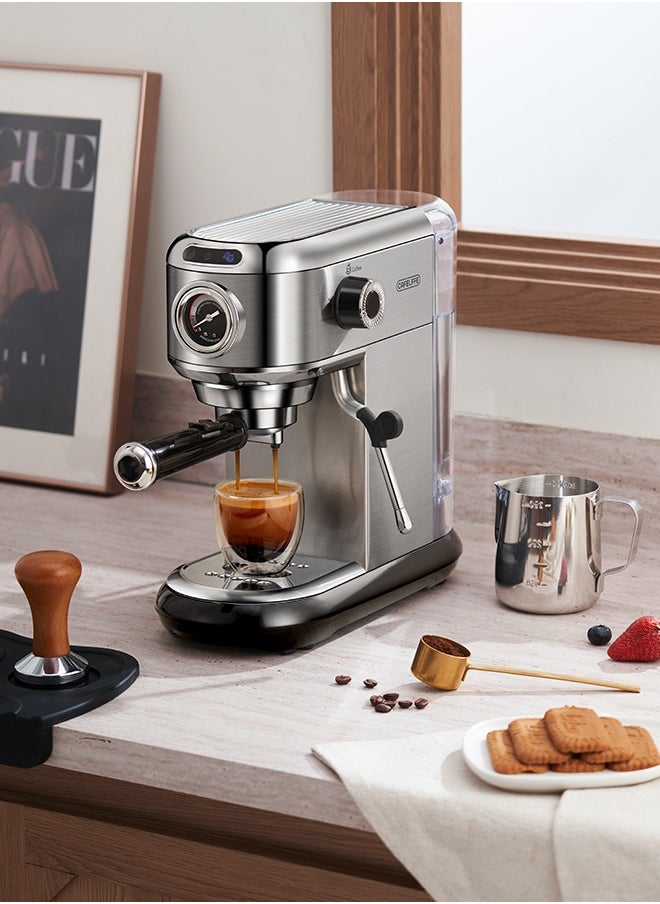Espresso Coffee Machine with Professional Pressure Gauge and Milk Frother 1450W 1.1L Silver