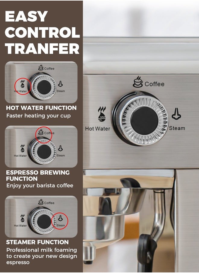 Espresso Coffee Machine with Professional Pressure Gauge and Milk Frother 1450W 1.1L Silver