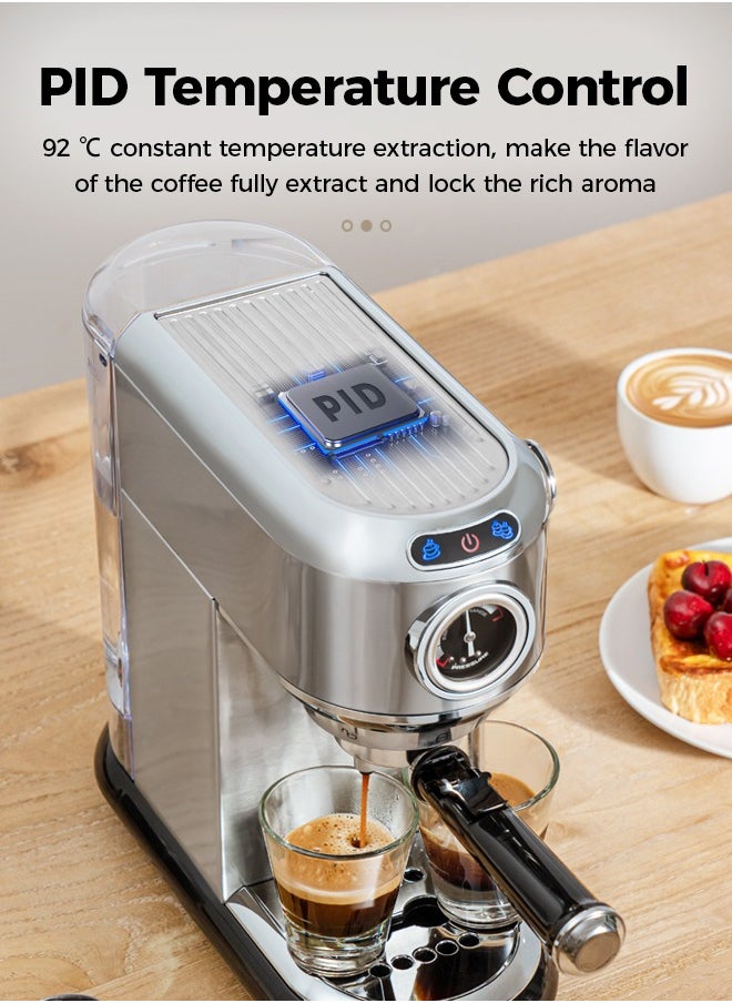Espresso Coffee Machine with Professional Pressure Gauge and Milk Frother 1450W 1.1L Silver