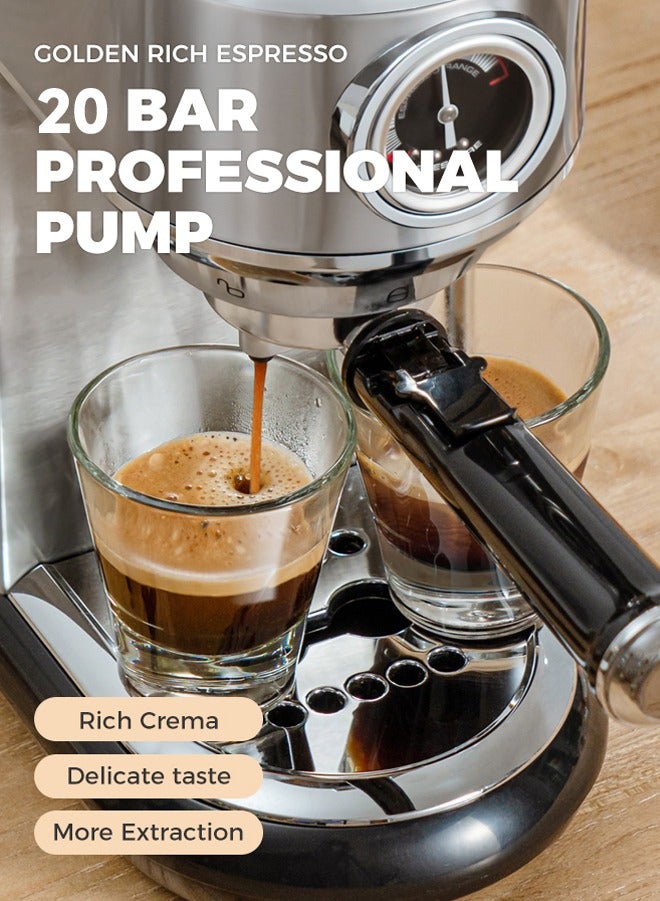 كافلف ماكينة تحضير قهوة الإسبريسو مع مقياس ضغط احترافي وجهاز إزباد الحليب 1450 واط 1.1 لتر فضي - Image 3