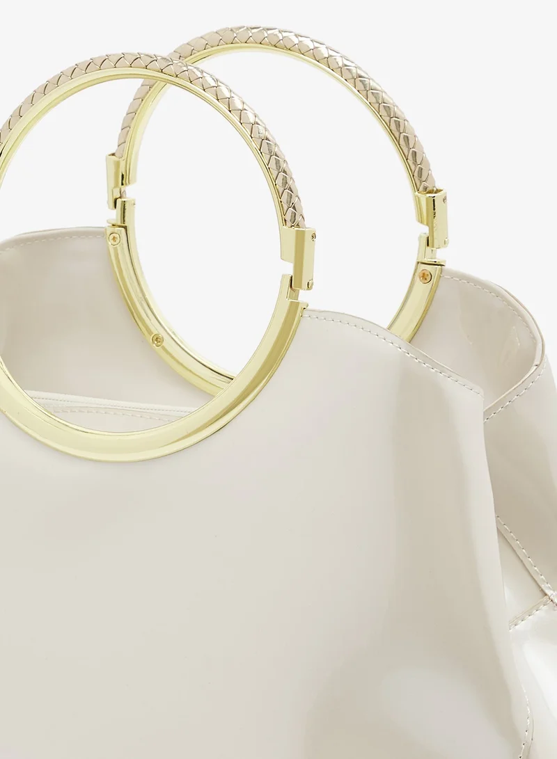Khizana White Ring Handle Geometrical Shaped Bag With Gold Accent for Women | Best Price UAE