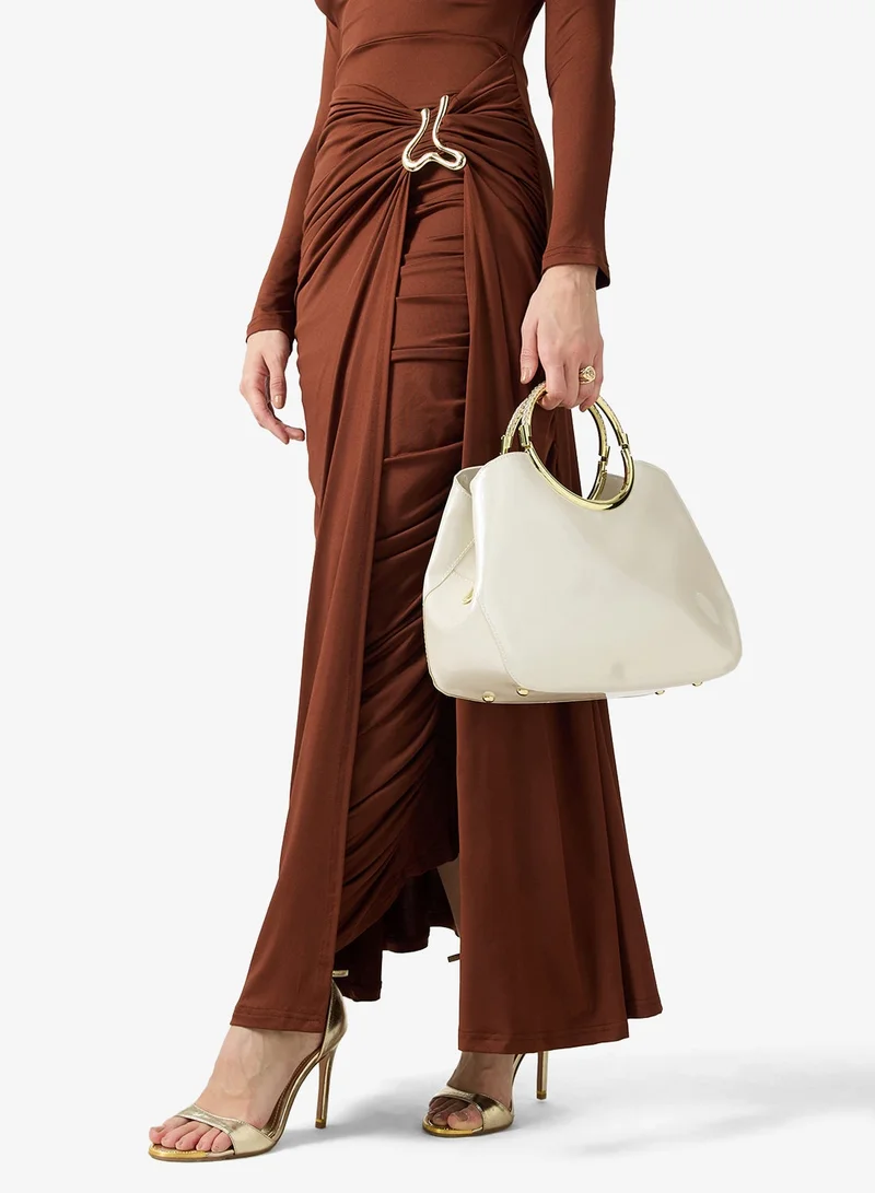 Ring Handle Geometrical Shaped Bag With Gold Accent