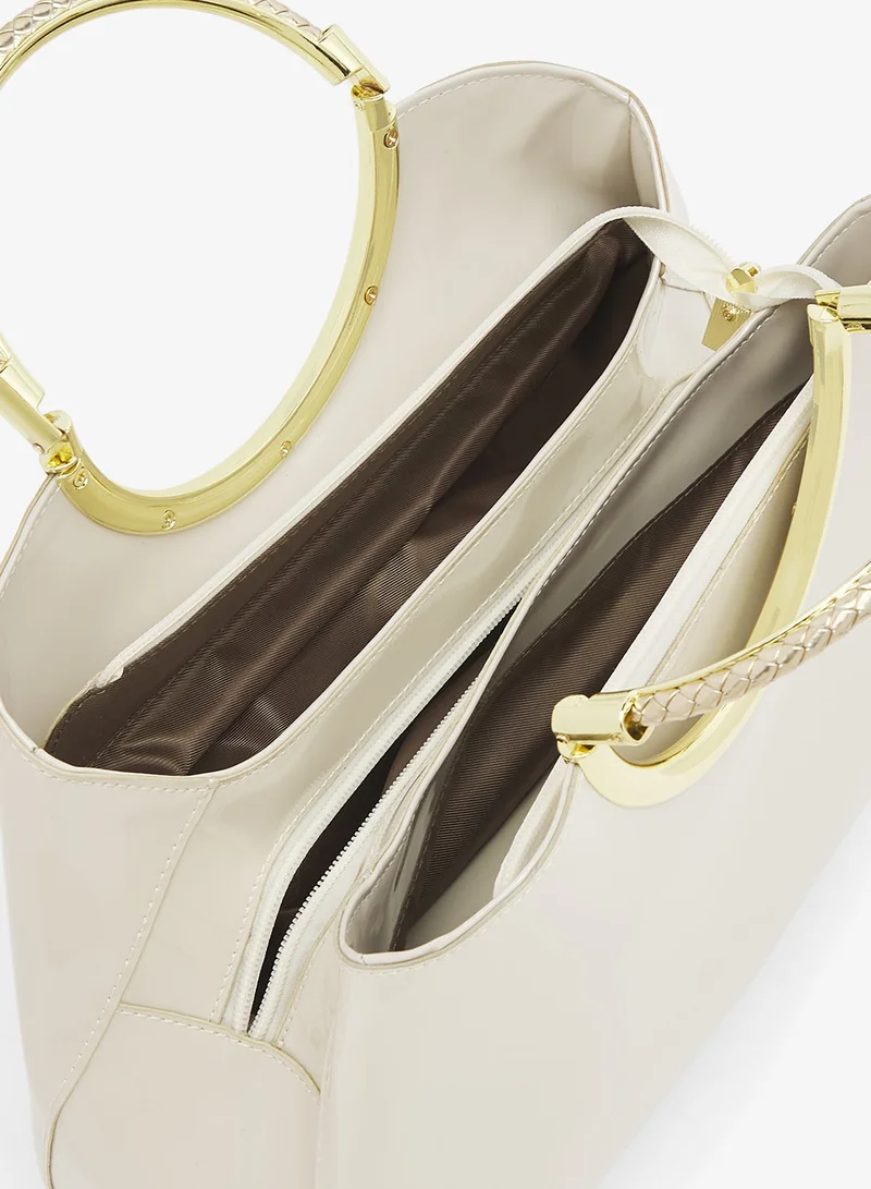 Khizana White Ring Handle Geometrical Shaped Bag With Gold Accent for Women | Best Price UAE