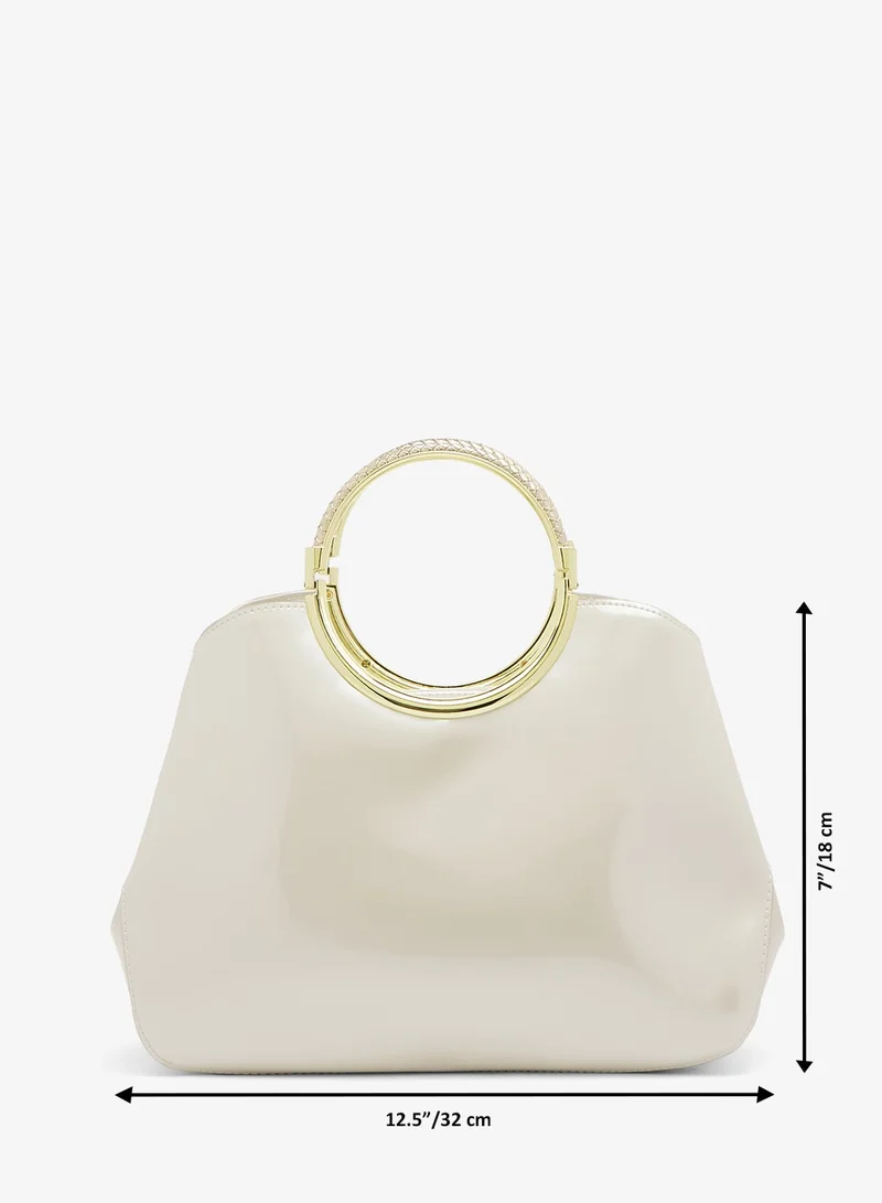 Khizana White Ring Handle Geometrical Shaped Bag With Gold Accent for Women | Best Price UAE