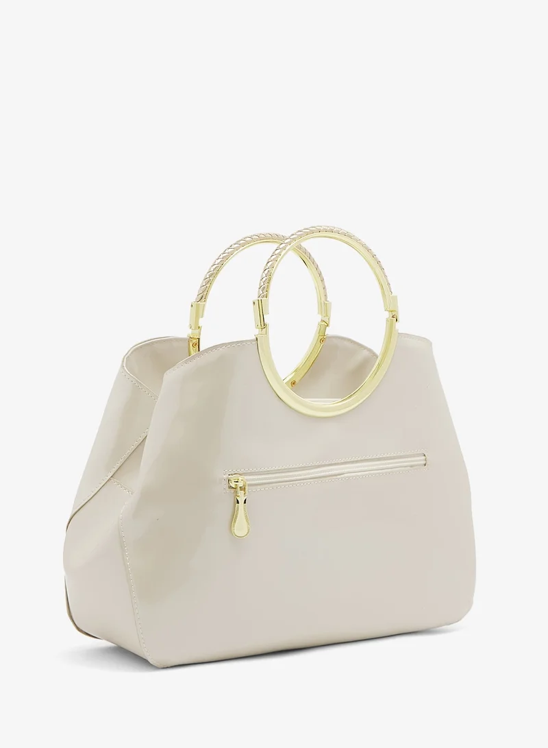 Khizana White Ring Handle Geometrical Shaped Bag With Gold Accent for Women | Best Price UAE