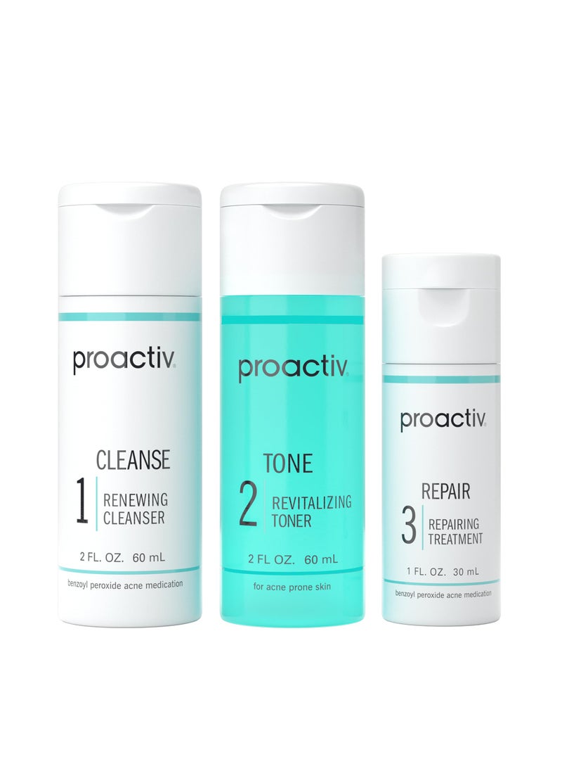 Proactiv - Proactiv 3 Step Acne Treatment - Benzoyl Peroxide Face Wash, Repairing Acne Spot Treatment for Face and Body, Exfoliating Toner - 30 Day Complete Acne Skin Care Kit - Image 1