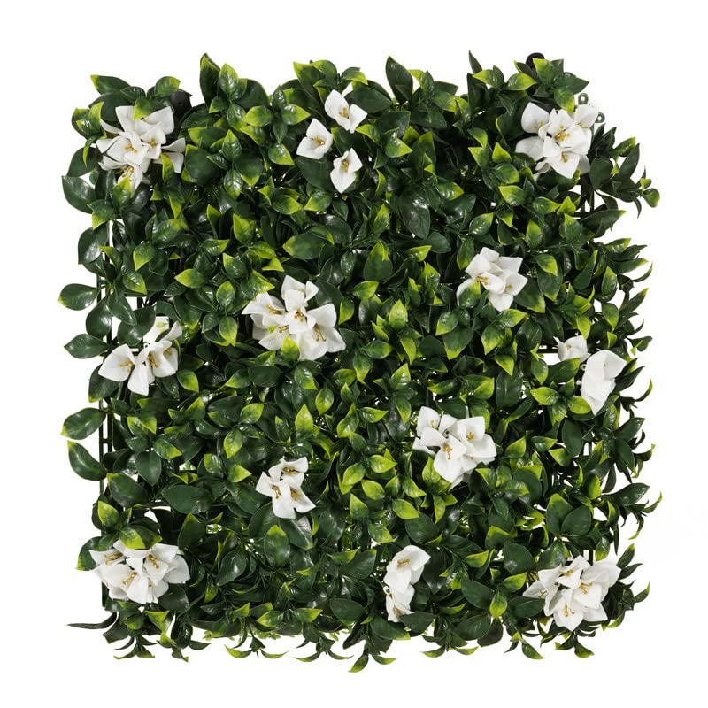StylishWalls Artificial Grass for Wall Decoration (12 Pcs); Plastic Grass Mat; Vertical Garden Artificial Wall Plants; Grass Tiles (Green with Large White Flowers; 50cm X 50cm X 5cm; Pack of 12) - Image 1