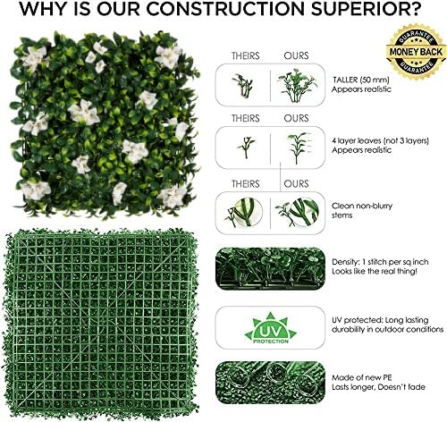 StylishWalls Artificial Grass for Wall Decoration (12 Pcs); Plastic Grass Mat; Vertical Garden Artificial Wall Plants; Grass Tiles (Green with Large White Flowers; 50cm X 50cm X 5cm; Pack of 12) - Image 4