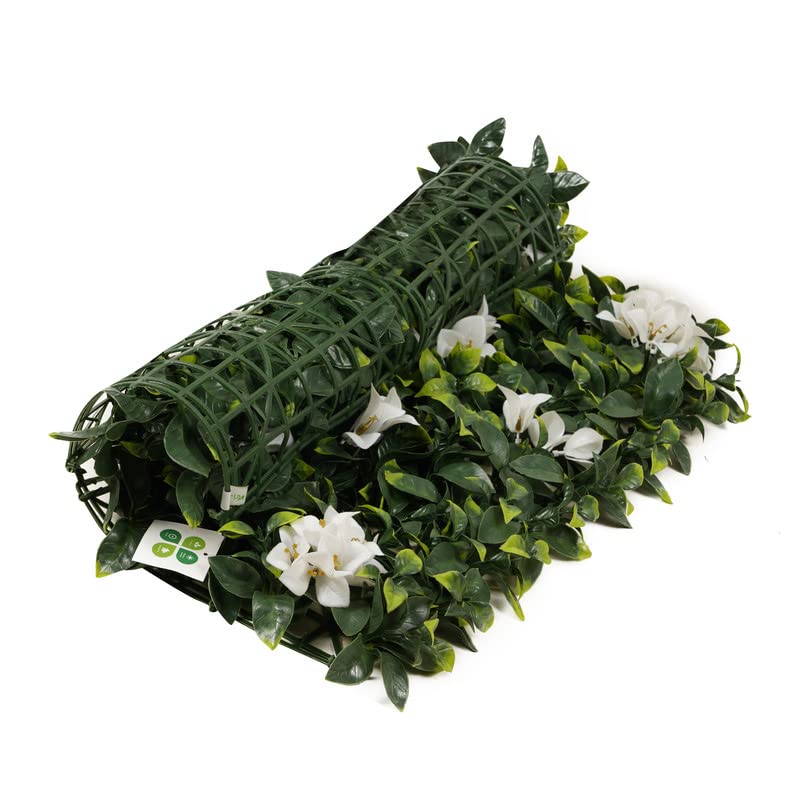 StylishWalls Artificial Grass for Wall Decoration (12 Pcs); Plastic Grass Mat; Vertical Garden Artificial Wall Plants; Grass Tiles (Green with Large White Flowers; 50cm X 50cm X 5cm; Pack of 12) - Image 5