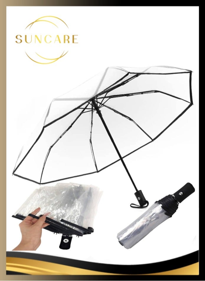 SUNCARE Transparent Umbrella for Rain - Automatic Open Close Clear Umbrella Folding Umbrella Travel Umbrella with Transparent Canopy Windproof design, and Comfortable Handle for Men & Women - Image 1
