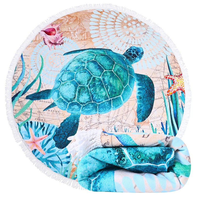 LIVILAN Sea Turtle Round Beach Towel Microfiber 59 Diameter Quick Dry Sand Free Ocean Sea Turtle Gifts