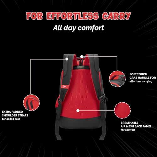 Skybags Kyro 03 Peekaboo 28 Liters Premium Polyester Fabric School Backpack for Kids with Multiple Compartments and Adjustable Strap - Boys & Girls (Red & Black) - Image 2