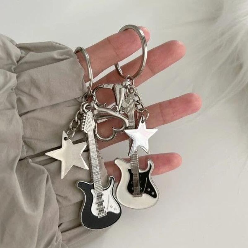 Guitar Keychain 2-Pack Metal Alloy Construction - Punk Star Design Electric Bass Keychain for Music Lovers Musicians Daily Carry - Image 4