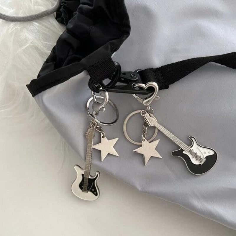 Guitar Keychain 2-Pack Metal Alloy Construction - Punk Star Design Electric Bass Keychain for Music Lovers Musicians Daily Carry - Image 5