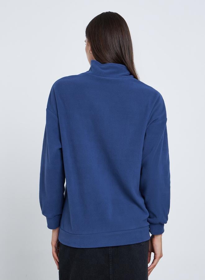 Styli Navy Blue Polar Fleece Oversized Sweatshirt - Image 4