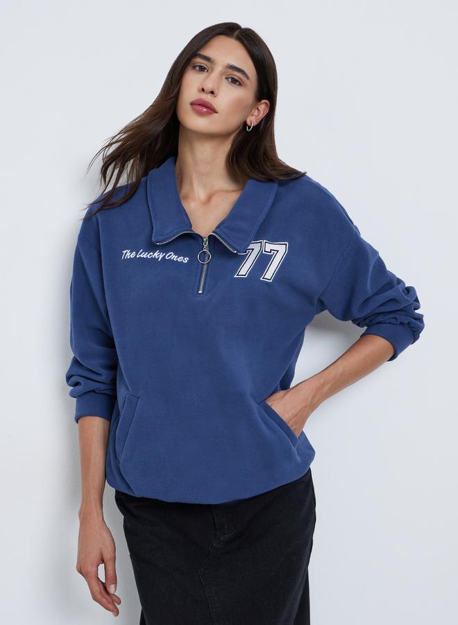 Styli Navy Blue Polar Fleece Oversized Sweatshirt - Image 2
