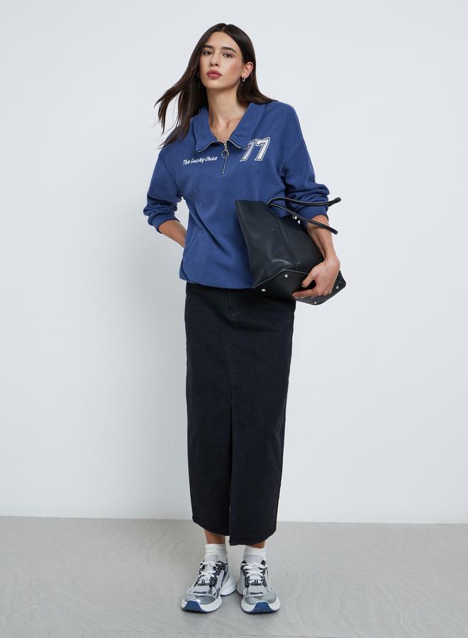 Styli Navy Blue Polar Fleece Oversized Sweatshirt - Image 2