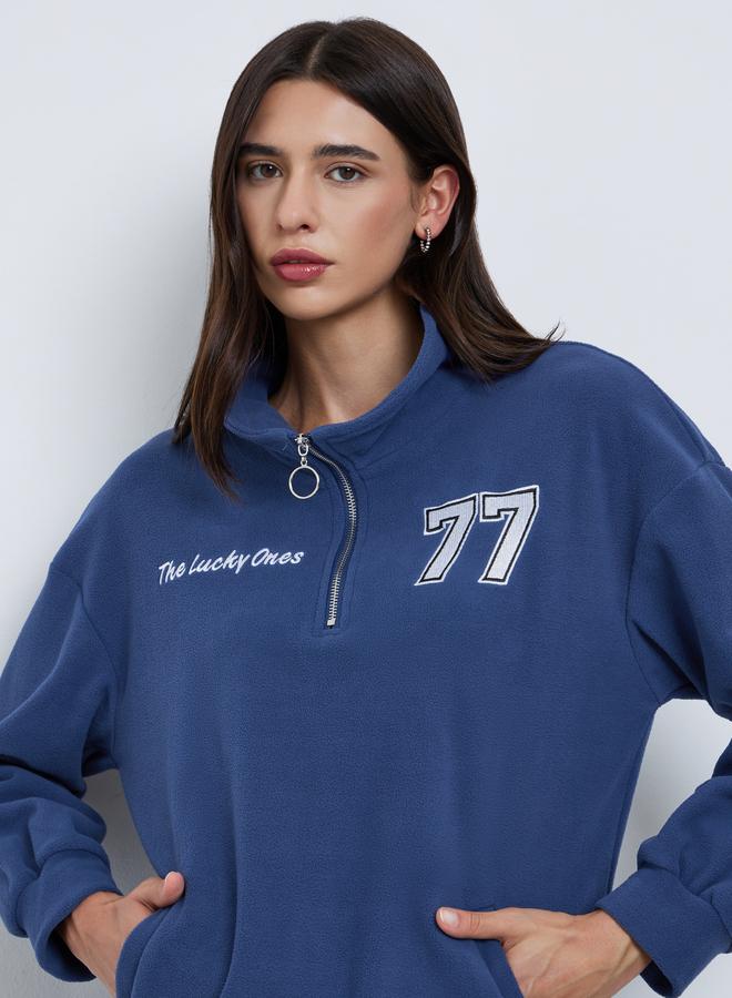 Styli Navy Blue Polar Fleece Oversized Sweatshirt - Image 3