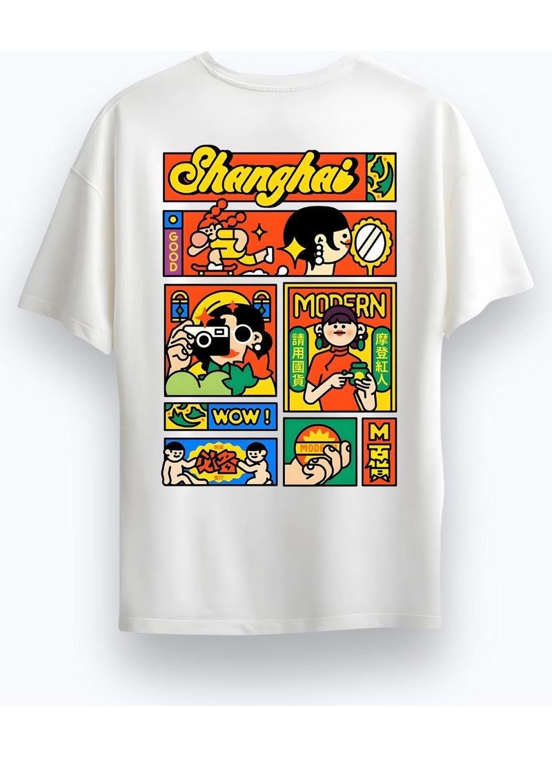 Alex Rosen Unisex Oversize Crew Neck Printed Short Sleeve White T-Shirt  - Image 1