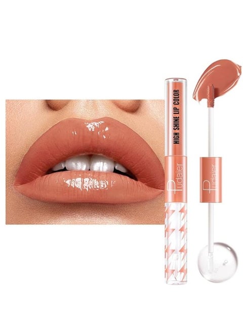 High Shine Lip Gloss with Clear Fixed Color Lip Oil, Up to 12 Hours Long Lasting Dual Ended Liquid Lipstick, Lightweight and Non Sticky, 2ml (01)