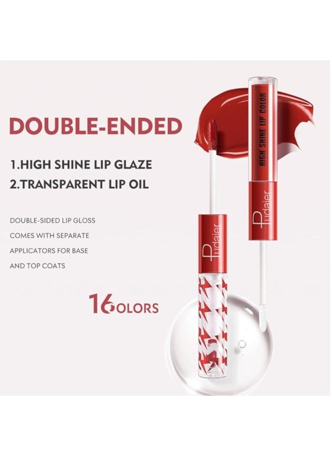 pudaier - High Shine Lip Gloss with Clear Fixed Color Lip Oil, Up to 12 Hours Long Lasting Dual Ended Liquid Lipstick, Lightweight and Non Sticky, 2ml (01) - Image 1