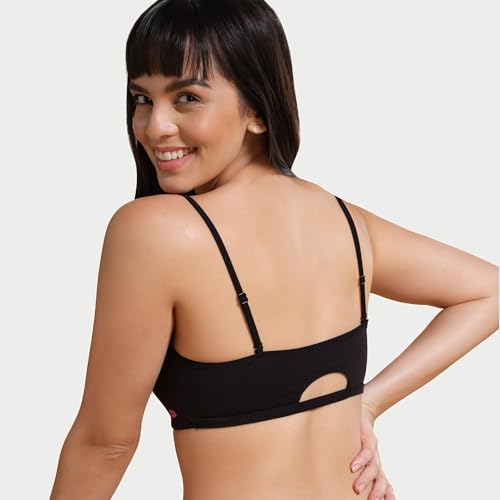 Enamor A022 Basic Cotton Stretch Cami with Detachable Straps Bra - Non-Padded Wirefree High Coverage - Black - Image 2
