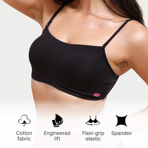 Enamor A022 Basic Cotton Stretch Cami with Detachable Straps Bra - Non-Padded Wirefree High Coverage - Black - Image 4