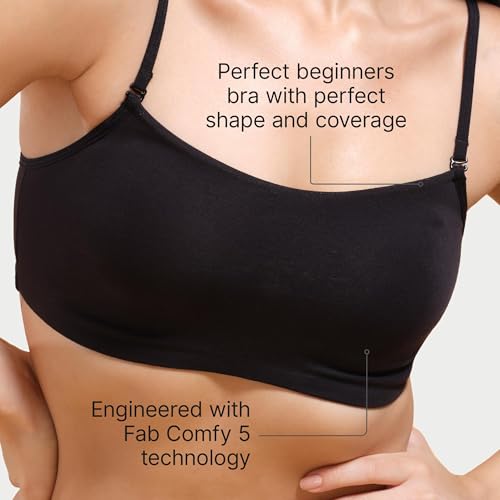 Enamor A022 Basic Cotton Stretch Cami with Detachable Straps Bra - Non-Padded Wirefree High Coverage - Black - Image 5