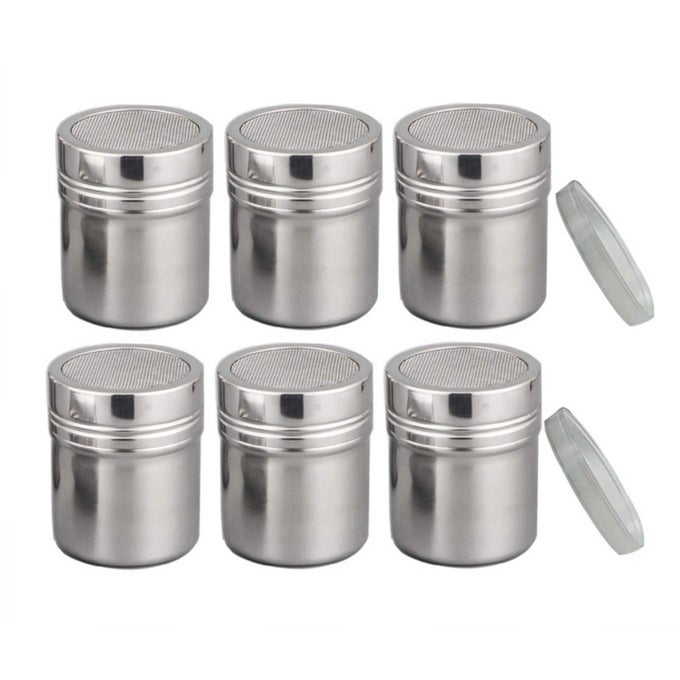 POWDER SHAKER WITH LIDSTAINLESS STEEL FINE MESH SHAKER FOR SIFTER COCOACINNAMON POWDERICING SUGARCHOCOLATE COFFEE 6 PCS SMALL
