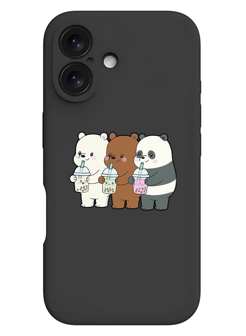 Theodor Protective Slim Fit Case Liquid Silicone Cover with Full Body Protection Anti-Scratch Shockproof Case For Apple iPhone 17 (Black) 3 Panda Drinking - Image 1