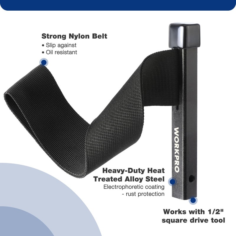 WORKPRO Nylon Strap Oil Filter Wrench, Universal Oil Filter Removal tool Adjustable, 1/2" Drive, Oil Filter Change Set, Ideal for Engine Filters, Conduit, & Fittings - Image 4